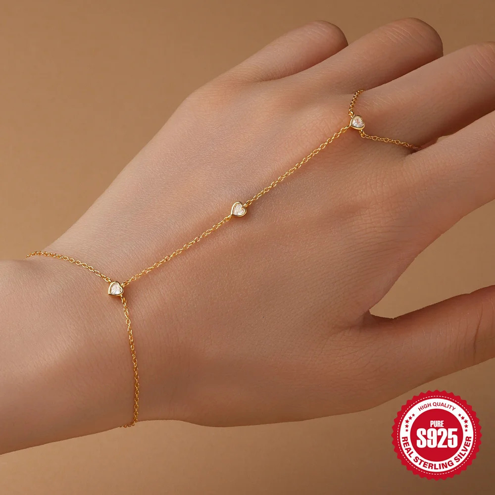 BOAKO 925 Sterling Silver HeartStar Zircon For Women Hand Chain Multiple Layers with Finger Rings n Party Jewelry Gift 250928