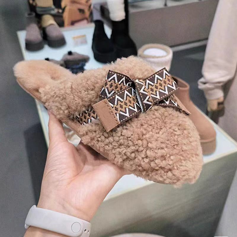 Designer shoes hot free shipping butterfly knot lamb wool cotton mop for outdoor wear home warmth flat bottomed cotton mop