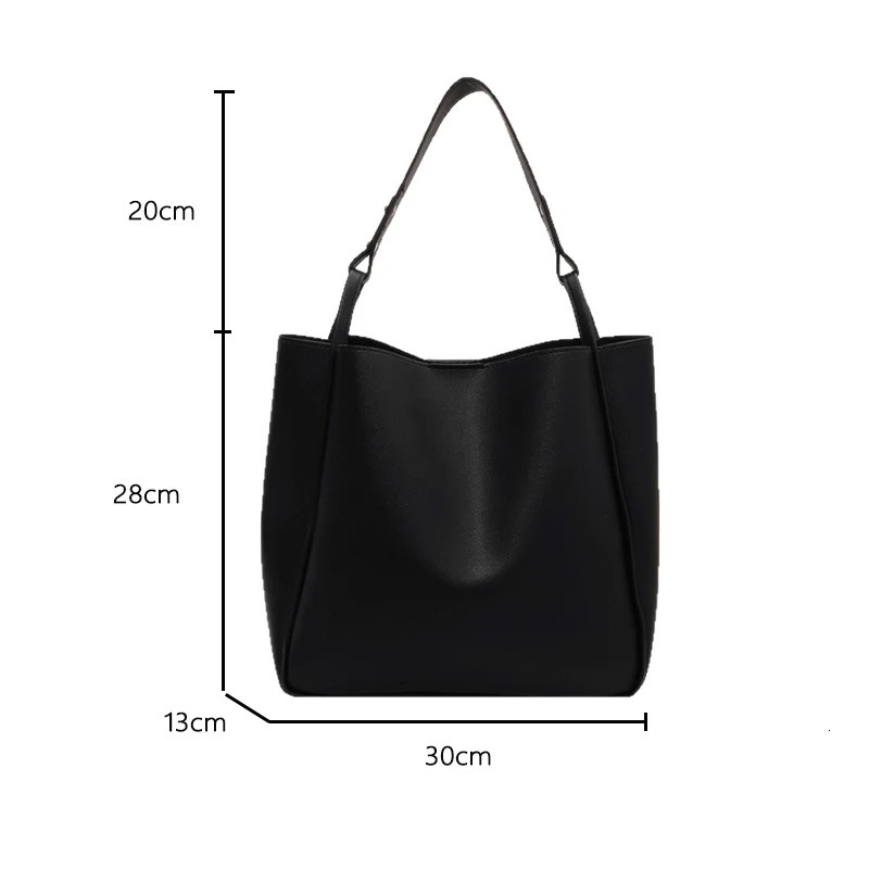 Simple Women Bucket Shoulder Bags Solid Color Handbags Retro Large Capacity Tote Bags Large Capacity Pu Leather Bags 2025 250929