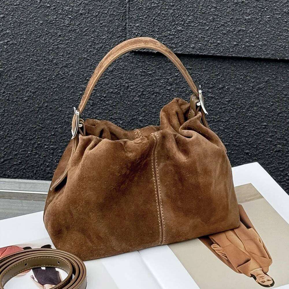 Genuine Grade Suede Leather Women's Shoulder Crossbody Designer Brand Ladies Small Handbag Cloud-Shaped Bag Cowhide