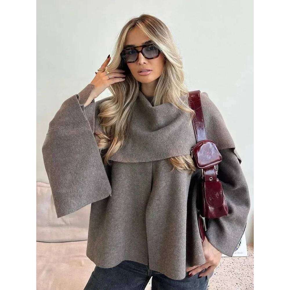 Ladies Autumn Winter Women Casual Commuter Knitted Loose Oversize Coat Asymmetric Elegant Split Chic Scarf Jacket