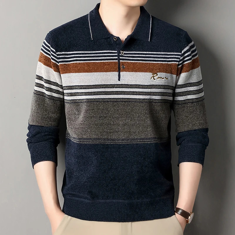 Mens Pullover Sweaters Retro Lapel Jersey Autumn Winter Thick Fleeced Elegant Brown Knitted 250929