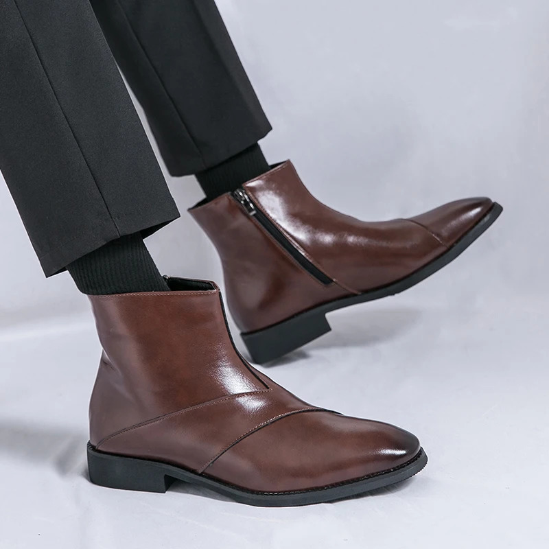 Men Chelsea Boots Retro Comfortable Leather Ankle Boots Mens Versatile Side Zipper Black Brown Mens Boots 250930