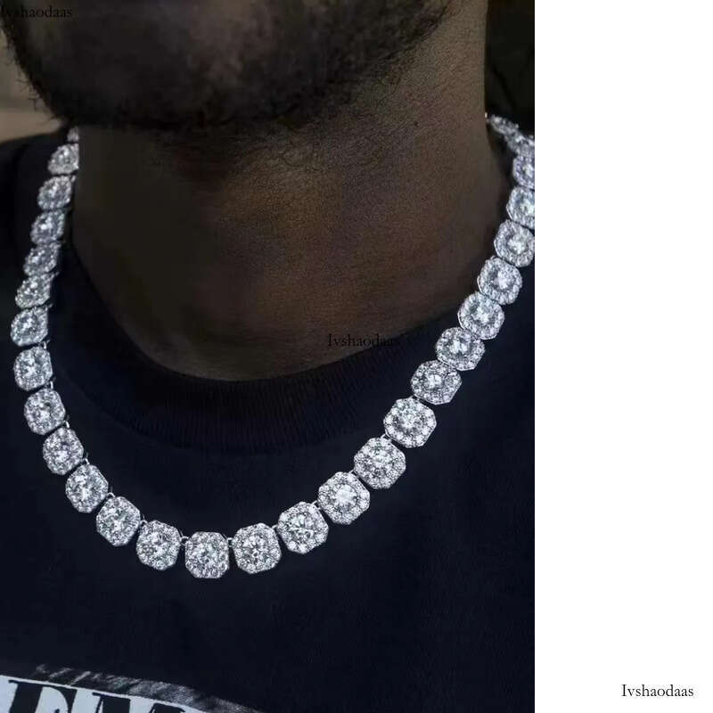 Necklace bracelet Moissanite Dia Custom Vvs Cuban k S Sier 8mm 12mm Large Tennis Chain Solid Back Hiphop
