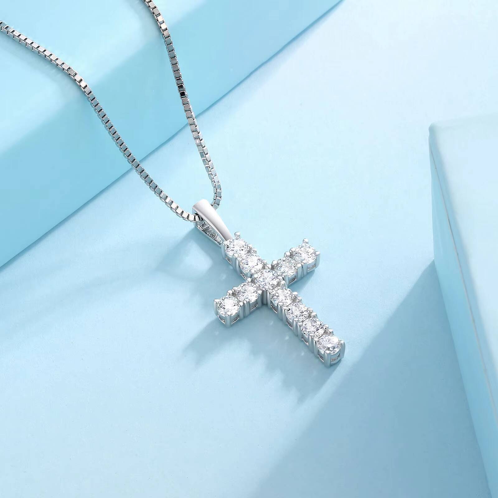 USA Stock Mossanite Jewelry Gifts Iced Out 925 Sterling Silver VVS Lab Diamond Moissanite Cross Pendant Necklace for Men Women