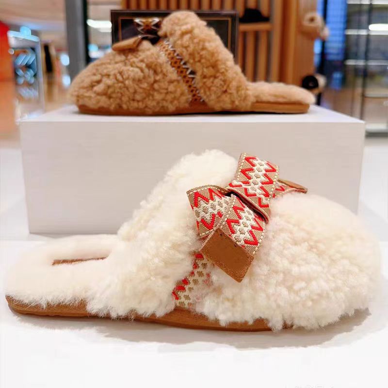 Designer shoes hot free shipping butterfly knot lamb wool cotton mop for outdoor wear home warmth flat bottomed cotton mop