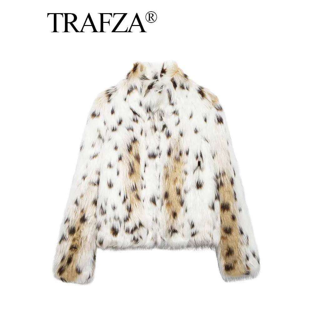 HH Autumn Winter Women Fashion Print Faux Fur Coat Casual Loose Long Sleeve Plush Thick Warm Jacket Female Y2k Streetwear