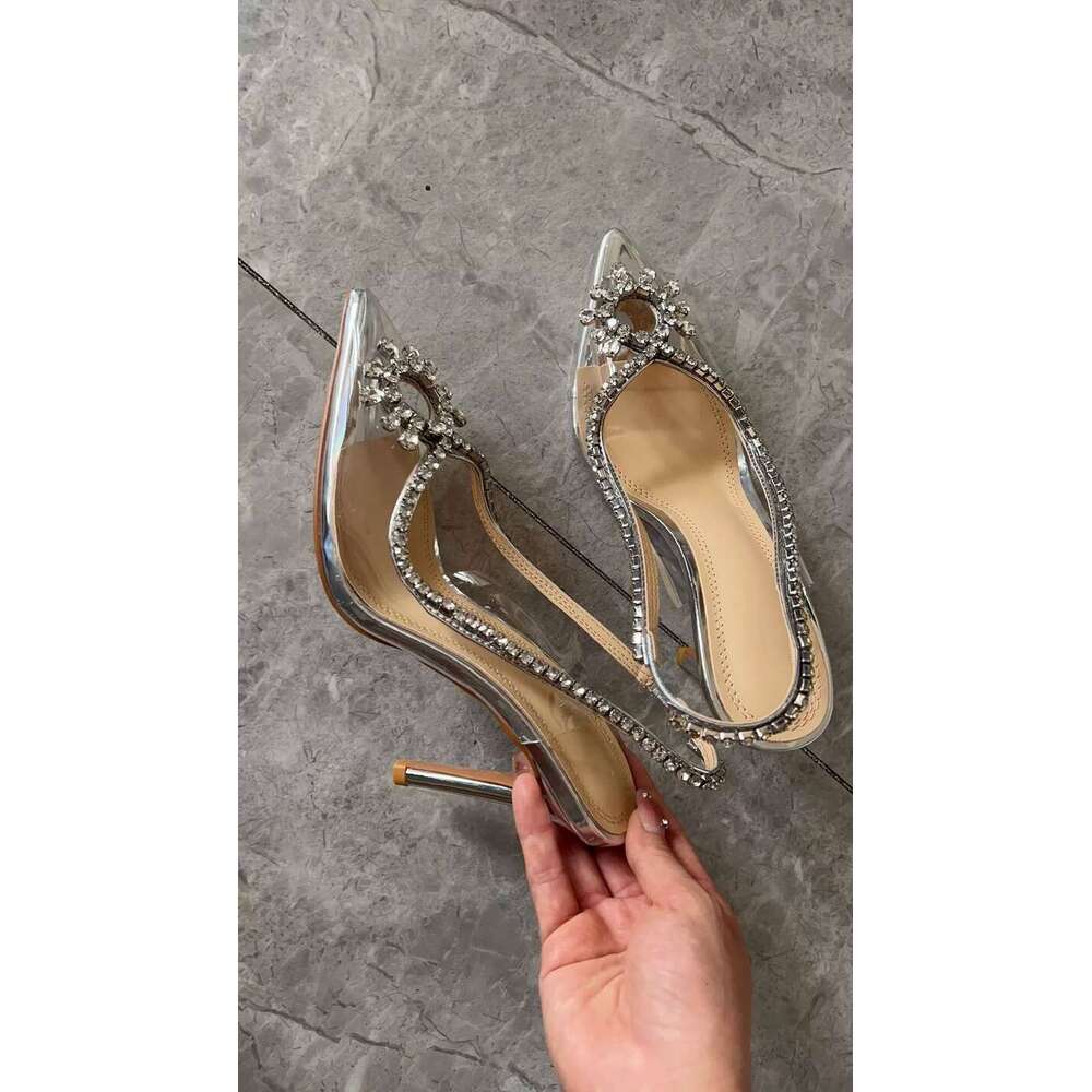 Fashion Rhinestone Flash Piece Temperament Beautiful Wedding Shoes Female Pointed Heels After Empty Sandals