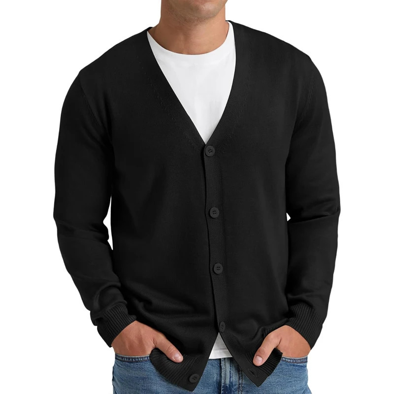 Mens Cardigan Sweater Vintage VNeck Long Sleeve Button Down Knitted Sweaters Lightweight Solid Color Outerwear 250929