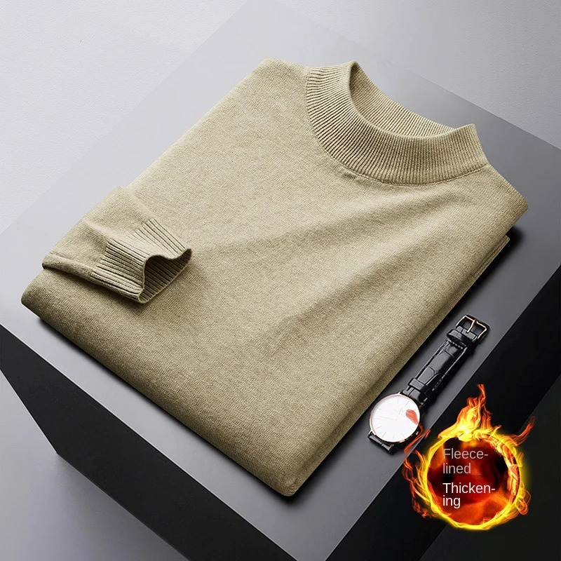 Winter Warm Sweater Mens Fleecelined ColdResistant HighEnd AllMatch Stretch Casual Fashion round Neck Thickened 250929