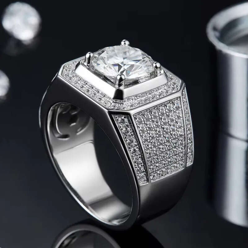 ANSTER Jewelry Dia Men 3ct VVS Moissanite Dias Hip Hop Band Ring