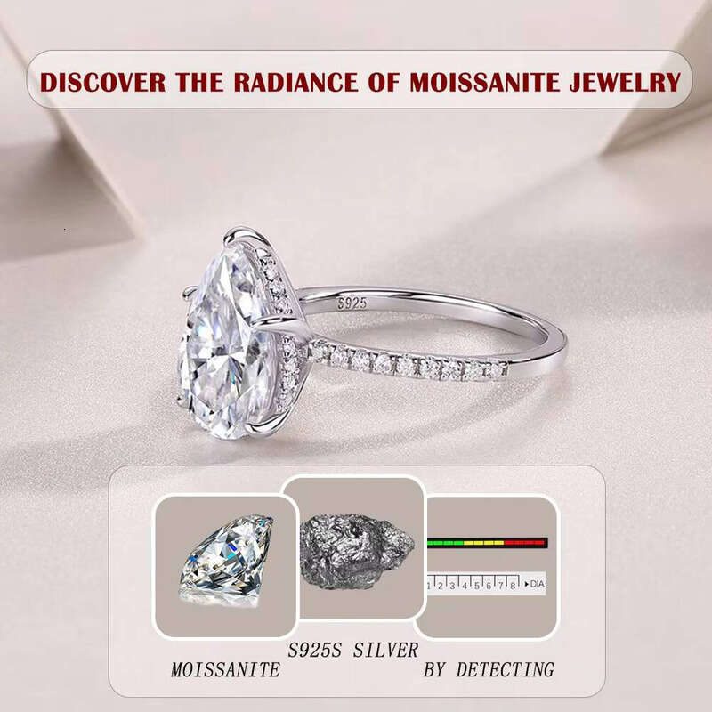 Women's Pear Cut Silicon Stone Ring GRA Certified S Silver Micro Pave Setting Laboratory Created