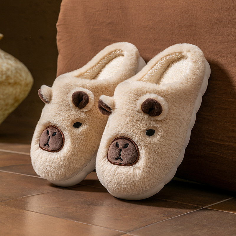 Kapibara Couple Winter Home Use Warm Maternity Cartoon Plush Cotton Slippers Cute for Women ddmymarket