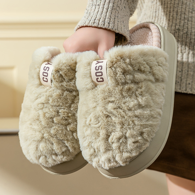 Thick-Soled Cotton for Women, Autumn Winter 2025 New Style, Outdoor and Indoor Use, Non-Slip, Fleece-Lined, Thickened, Warm, Plush Slippers ddmymarket