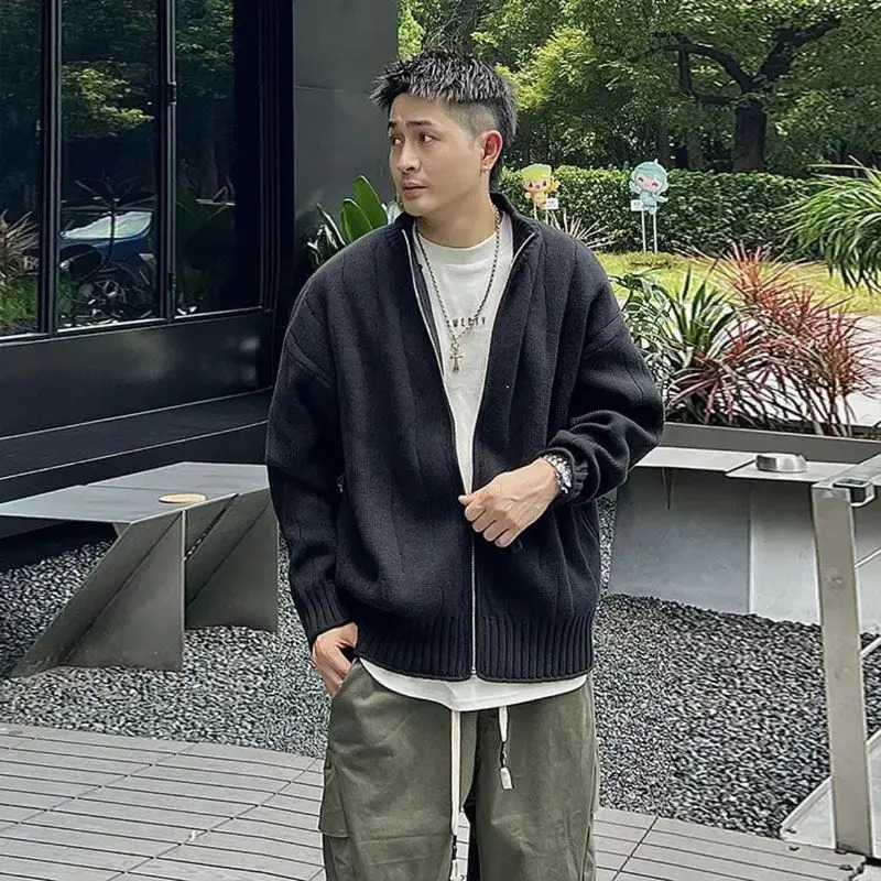 Knitted Cardigan Male with Zipper Jackets Solid Color Mens Sweaters Loose Purple Long Sleeve Original High Quality Woven 250929