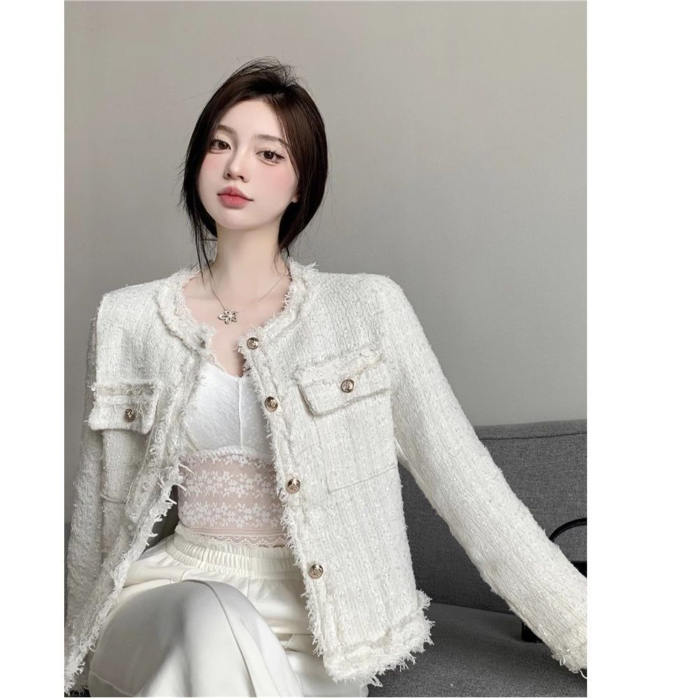 2025 White Women's Short Coarse Wool Short Coat Winter New French Designer Jacket Style Elegant Multi functional Social Fashion Top Autumn/Winter