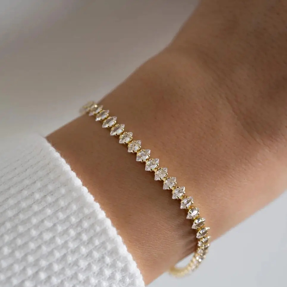 Sparkling Cubic Zircon Tennis Bracelets for Women Dainty Stackable Gold Color Chain Crystal CZ Banquet Wedding Jewelry 250928