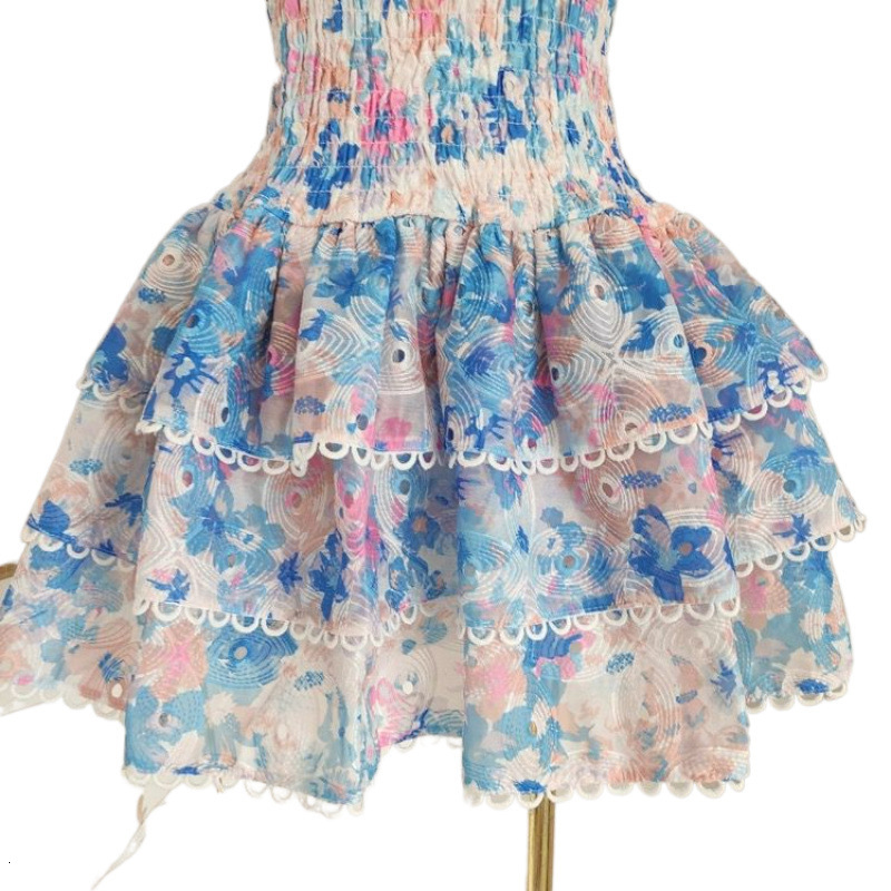 Australian Niche Design Sense High-end Beach Embroidery Print Hollow-out Ruffle Strapless Slimming Dress dongdumaoyi