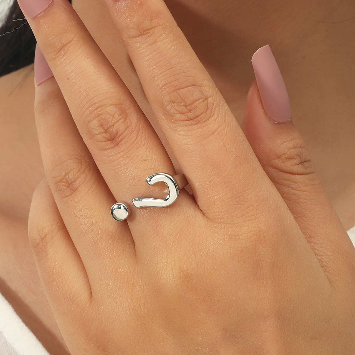 Korean Version Ins Cold Style Creative Open Question Mark Niche Design Minimalist Internet Celebrity Personality Index Finger Ring for Women