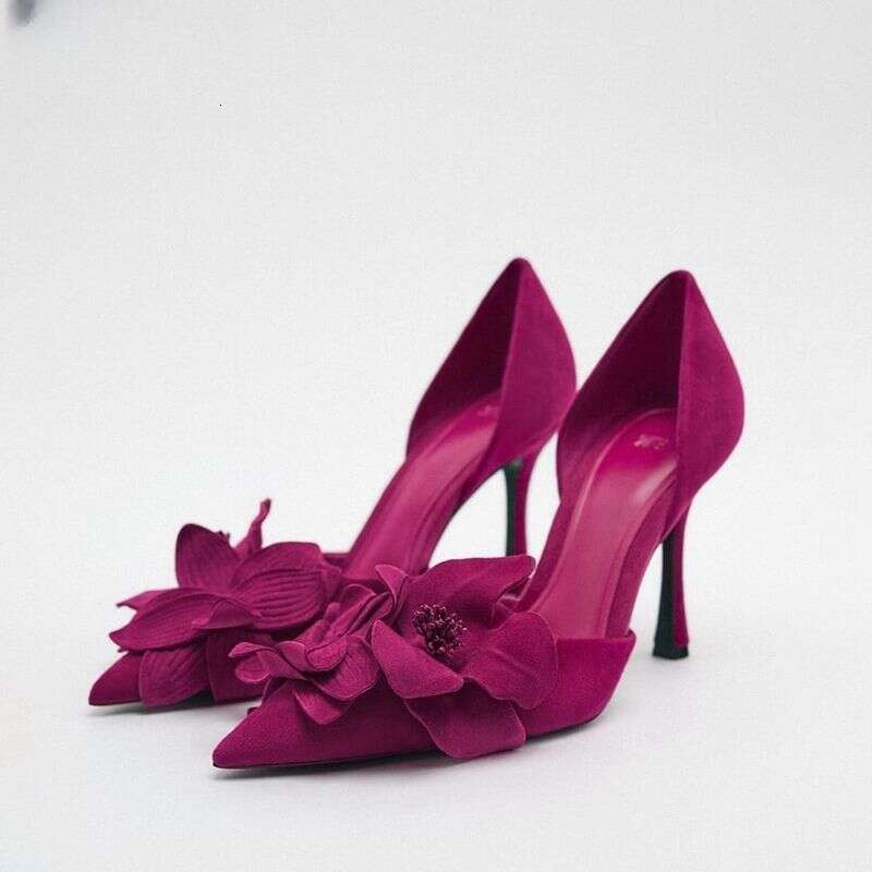 2025 Trendy New Women's Rose Red Flower High heels heelegant Pointed Toe Stunning Single Shoes Thin heel