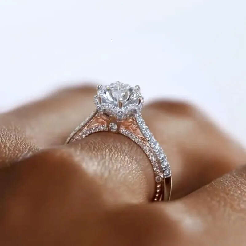Jewelry Wedding Rings Sterling Sier Round Cut White Topaz CZ Dia Gemstones Eternity Women Engagement Band Ring For Lover Gift