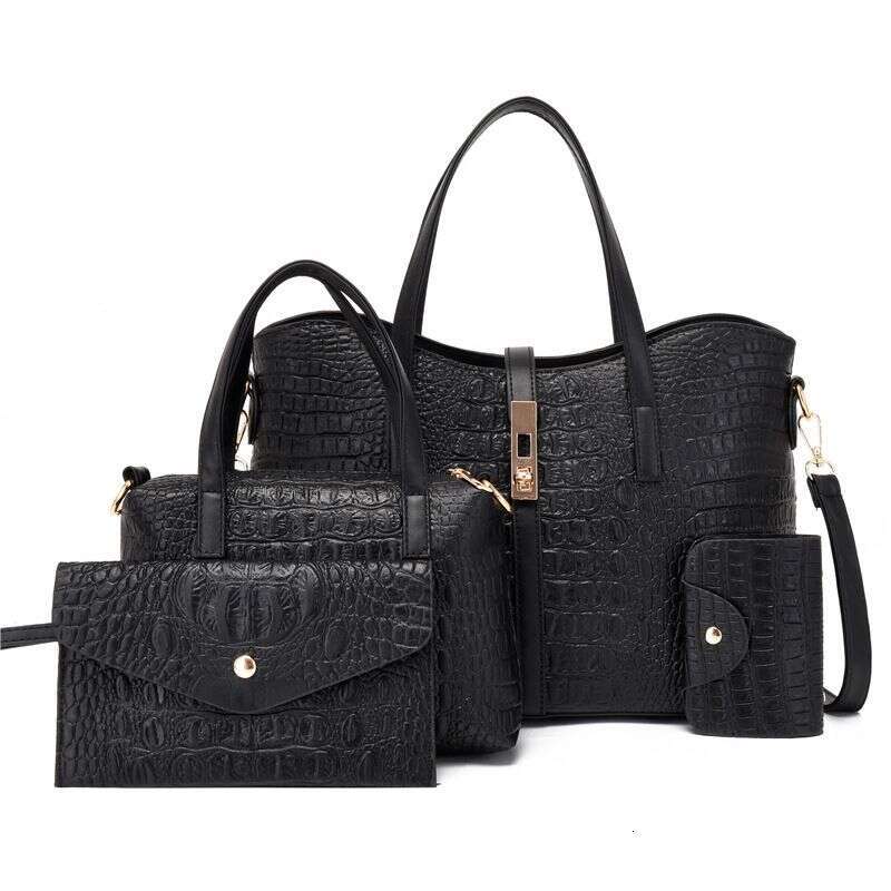 Women's Fashion Crocodile Pattern Mother-And-Daughter Four-Piece Set Handbag Single Shoulder Messenger Bag