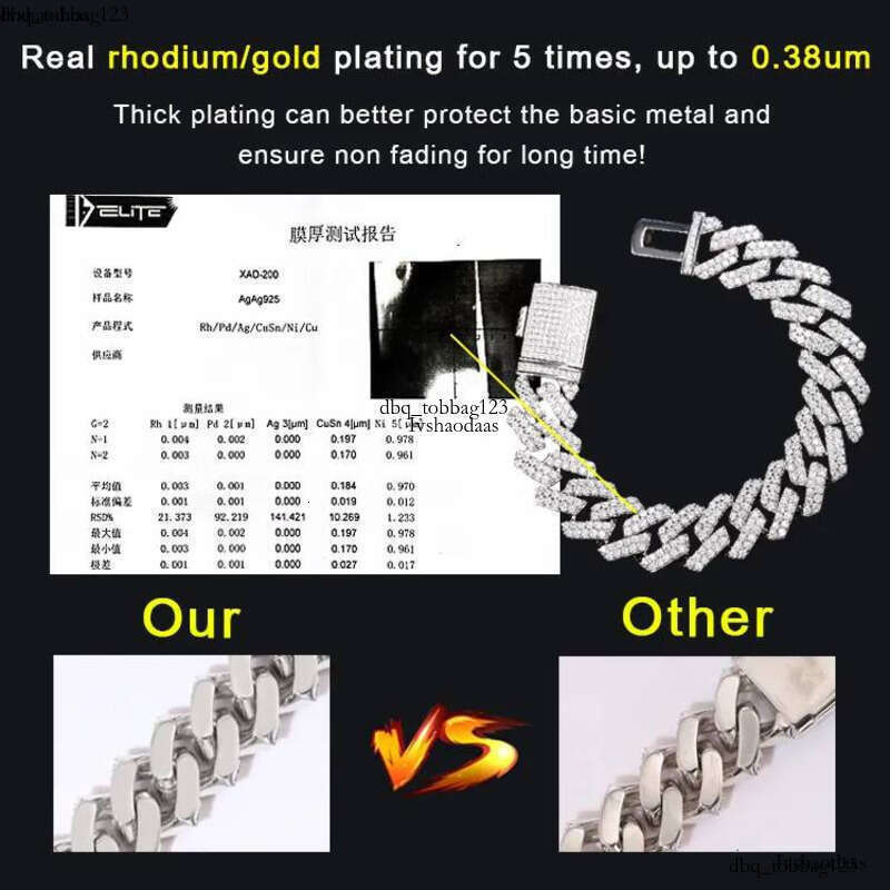 VVS Mossanite 2rows 8mm 10mm 12mm 14mm S Sier Dia Necklace Man Moissanite Hiphop Cuban k Chain