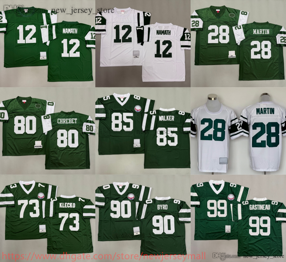 1968 Throwback Football 12 Joe Namath Jersey Sport Mark Gastineau Curtis Martin Dennis Byrd Wesley Walker Wayne Chrebet Jerseys Vintage Klecko Classic Retro Wear
