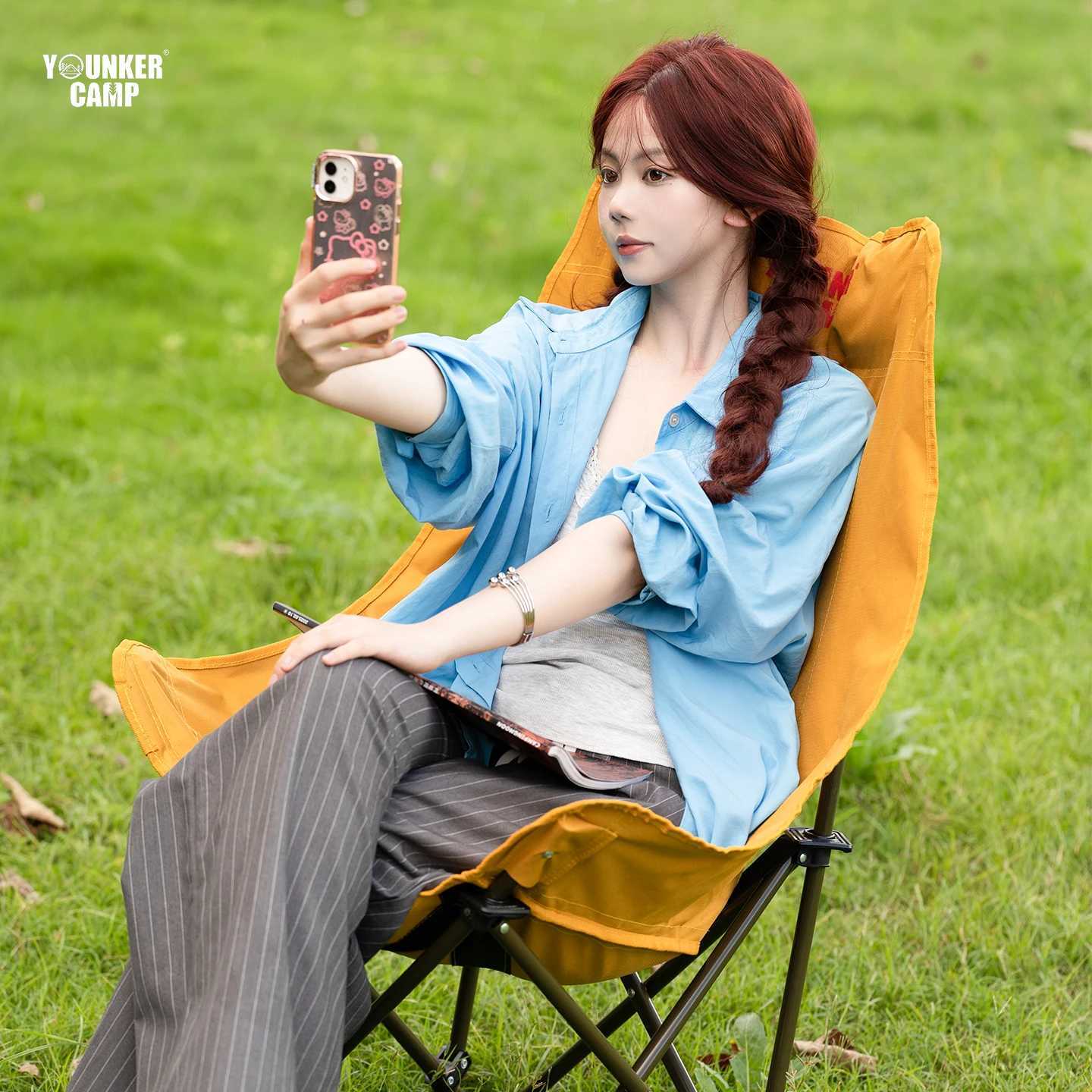 High back moon chair 600D polyester Oxford fabric foldable storage space saving available in khaki green and yellow colors J250930