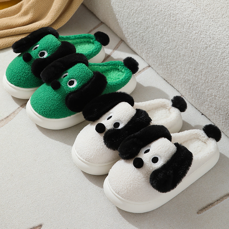 Cartoon Slippers Thick Sole Non-Slip Autumn Winter Student Dormitory Indoor Home Fleece Lined Warm Cute Little Green Dog Cotton Shoes ddmymarket