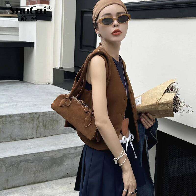Genuine Cow Leather Women's Shoulder Bag Designer High Quality Matte Suede Huge Commute Cowhide Ladies Handbag For Woman