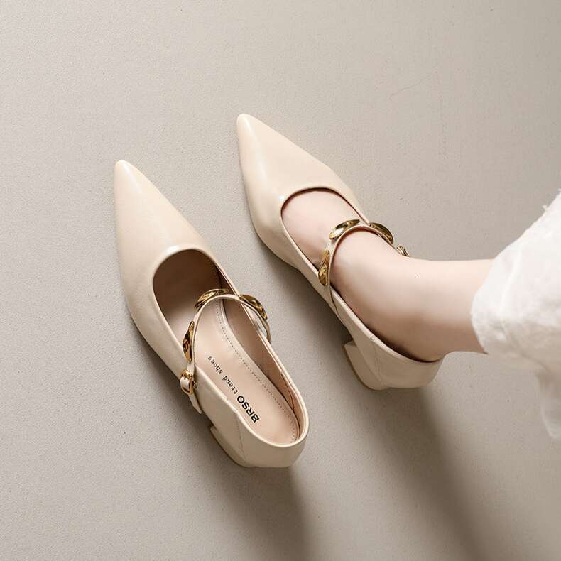 Designer Shoe Korean Style Chunky heel Mary Jane Women's 2025 New Autumn Pointed Toe Shallow Mouth Single Strap Shoes