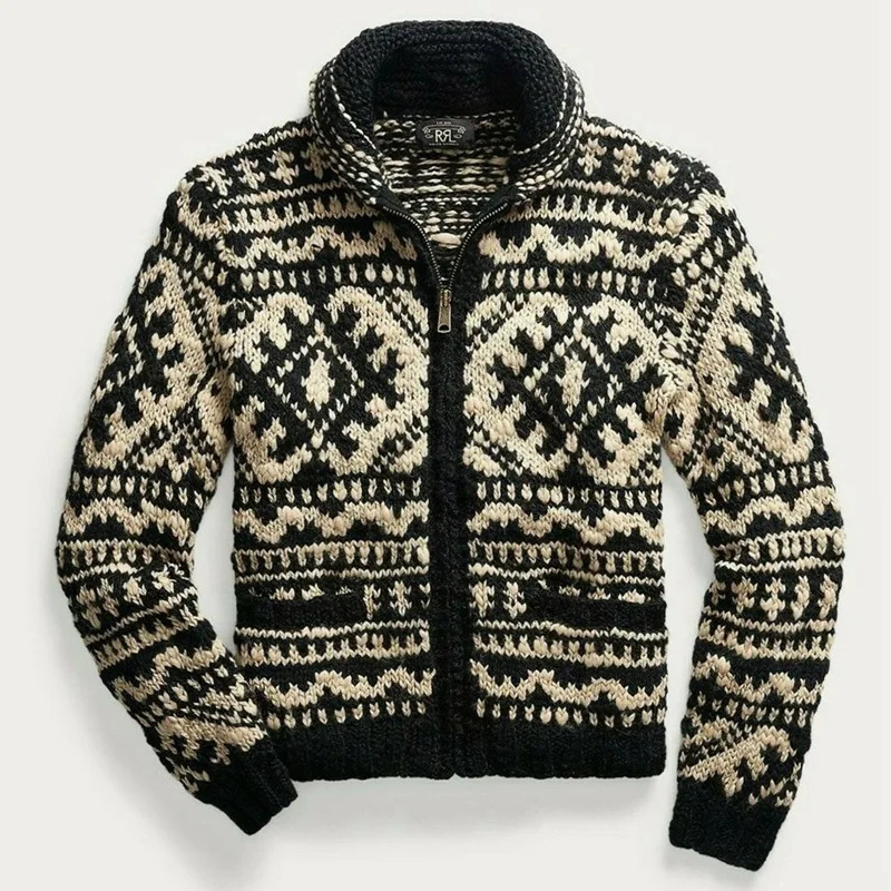 Fashion Men Streetwear Cardigans Sweaters Coats Autumn Man Outwear Casual Retro Jacquard Sleeve Knitted 3 250929