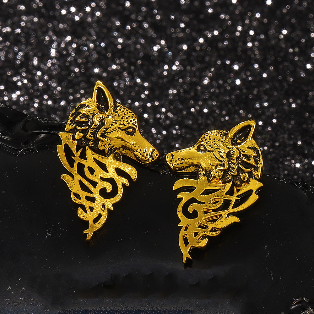Domineering Wolf Head for Women Fashionable Personality Metal Animal Stud Ins Internet Celebrity Trendy Earrings