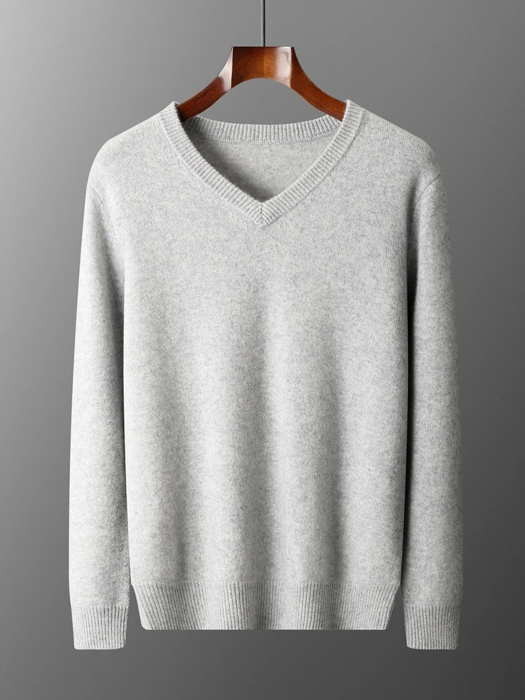 MEETCC 2025 Men 100 Cashmere Basic Pullover Autumn Winter VNeck Thick Warm Sweater Smart Casual Knitwear 250929