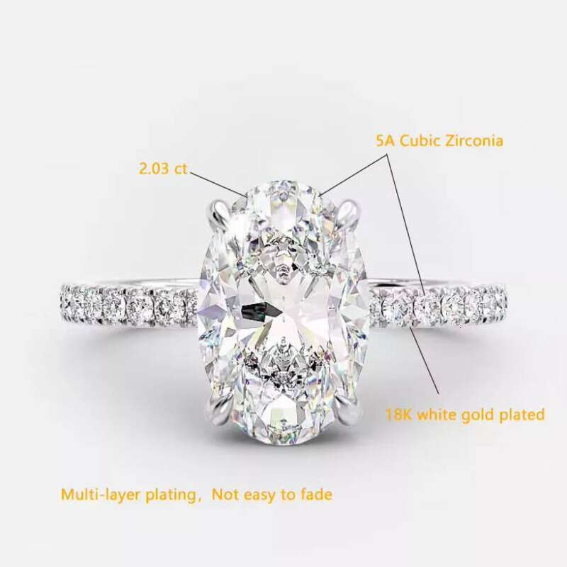 Women VVS moissanite ring Engagement Wedding Oval Gold Plated Sterling Silver Jewelry Ring