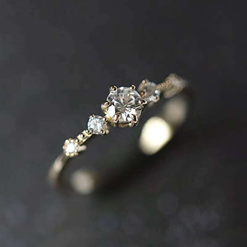 2-Piece Grass Stone Set New Silver gold Cute Thin Straight Pull Women Small Eternal Stacking Ring for Girls