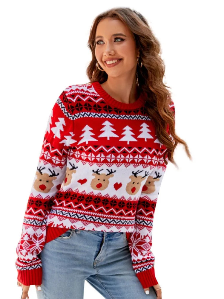 Christmas Knitwears Sweater Women Autumn And Winter O Neck Long Sleeve Printed Fashion Casual Knitted Pullovers Feminina Top 250930