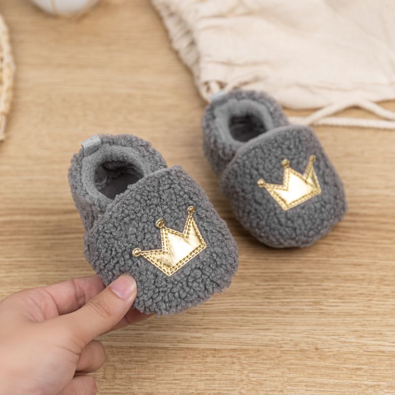 Fashion Design Crown Winter Lamb Down Newborn Baby Girls Boys Kids Toddler Shoes Warm and Non Slip First Walker shoes 0-18M Months K0021