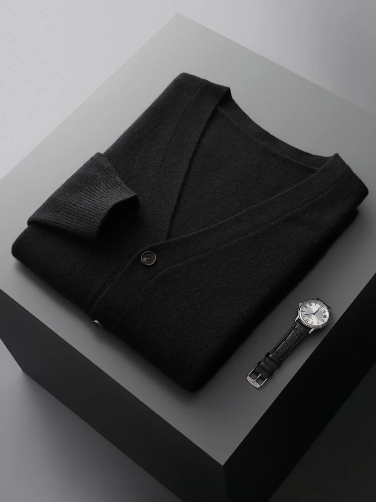 Basic Mens Sweater Cardigan Autumn Winter Clothes 100 Merino Wool Casual Warm VNeck Single Breasted Knit Coat 250929