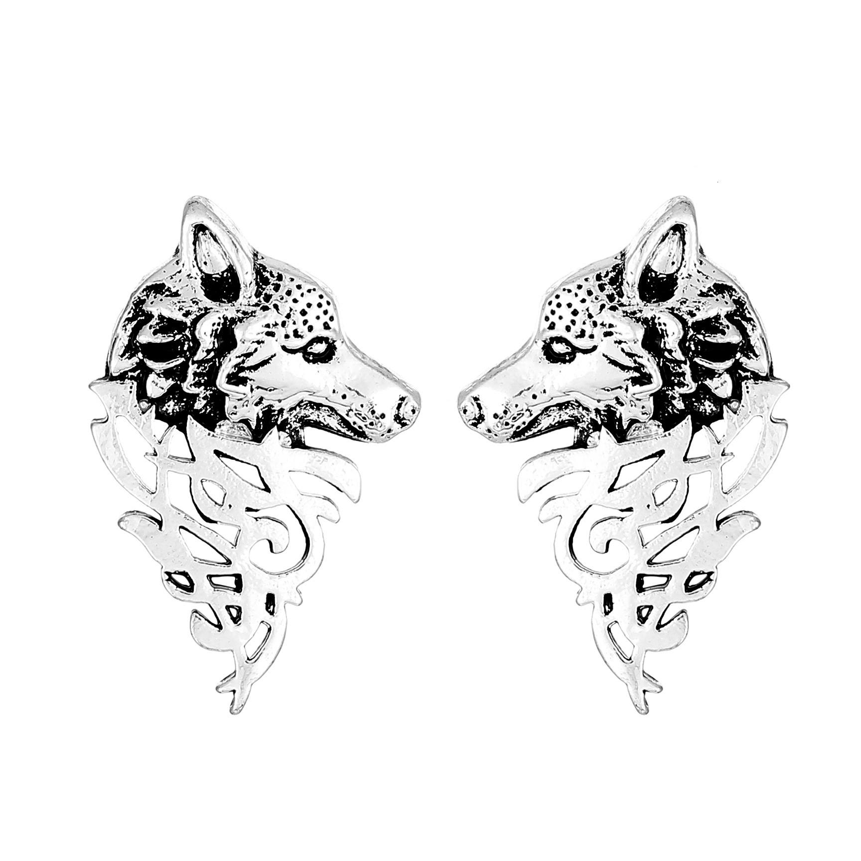 Domineering Wolf Head for Women Fashionable Personality Metal Animal Stud Ins Internet Celebrity Trendy Earrings