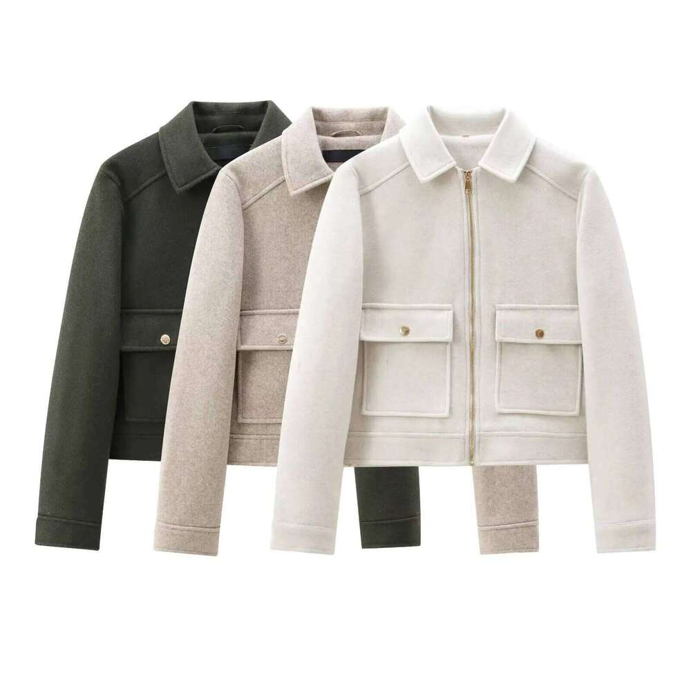 Zipper New Winter Long Sleeve Pocket Outerwear Coat Short Street Elegant Women's Jacket