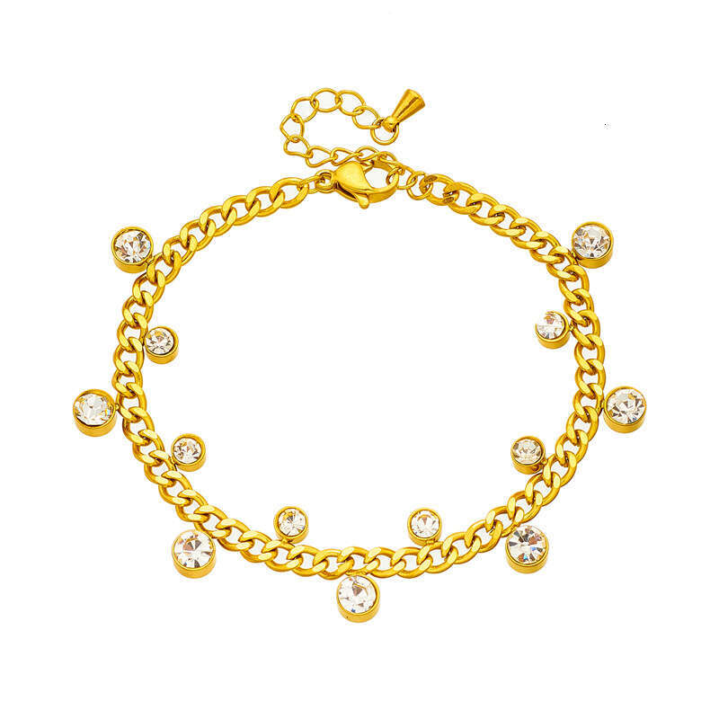 Korean Style Simple Niche Elegant Versatile Irregular Round Inlaid Dia Chain Titanium Steel Jewelry Bracelet