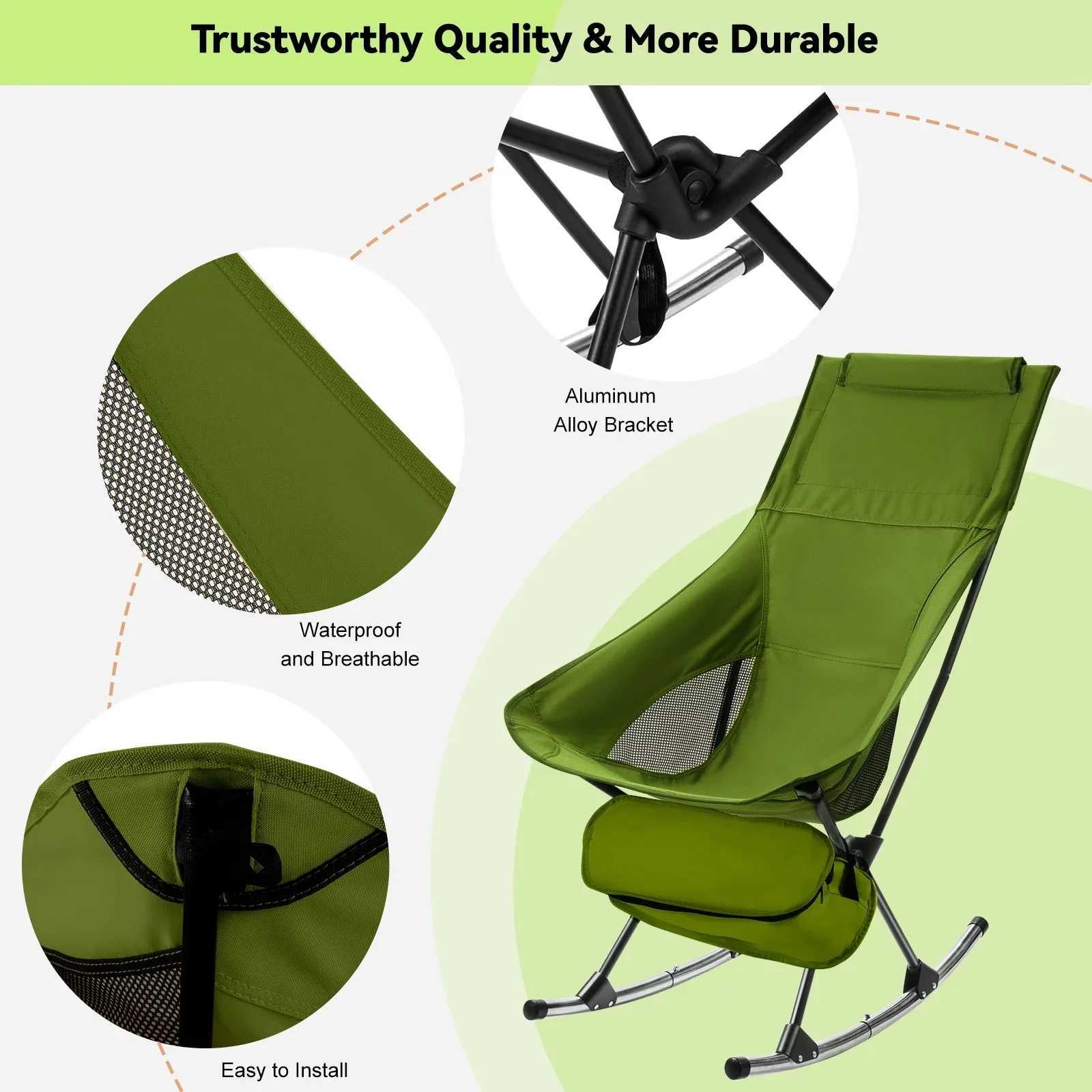 Foldable outdoor rocking chair portable leisure high backrest moon beach chair park camping bedroom lounge chair J250930
