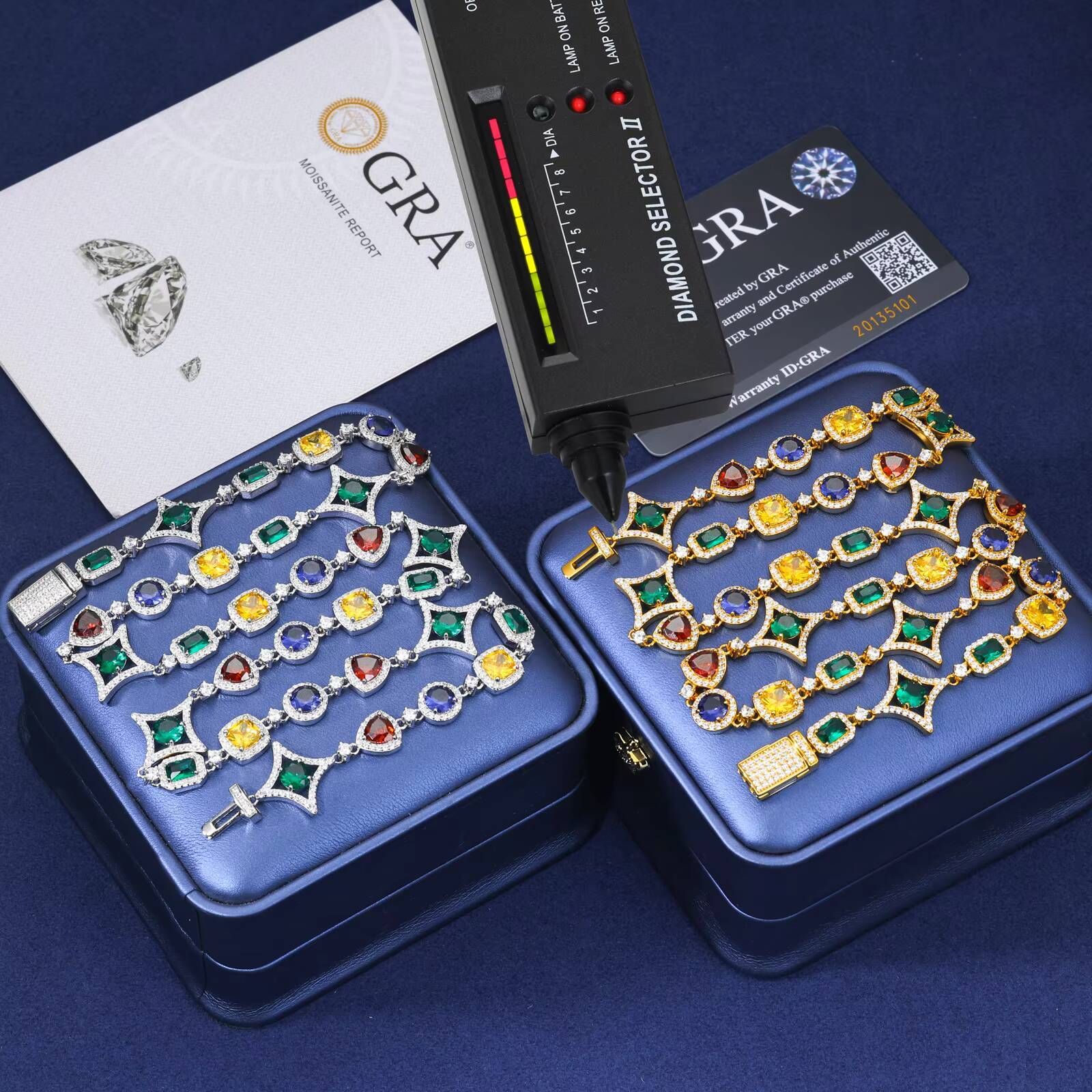 Fashion Mens Street Style Jewelry 925 Sterling Silver VVS Moissanite Diamond Mixed Color Gemstone Geometric Link Chain Necklace