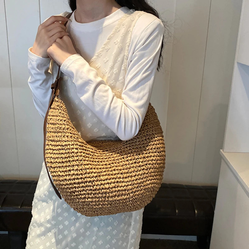 Forest Lazy Style Crossbody Bag Bohemian Handmade Grass Woven Bag Leisure Vacation Beach Womens Woven Dumpling Bun 250930