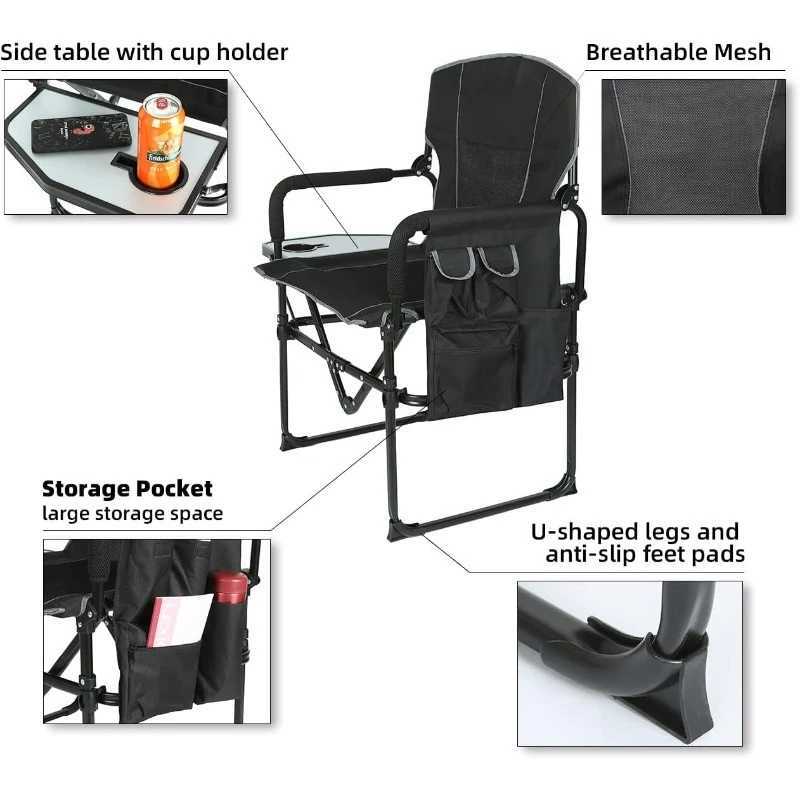 Folding Camping Chair with Storage Pocket and Side Table Compact Portable Camp Chairs Outdoor for Camp Lawn Hiking Fi J250930