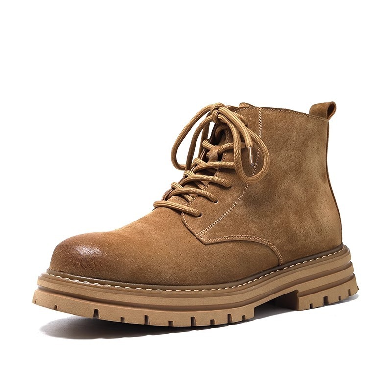 New men's Martin boots winter wool lining high top British retro style yellow boots leather casual mid top work shoes designer shoes