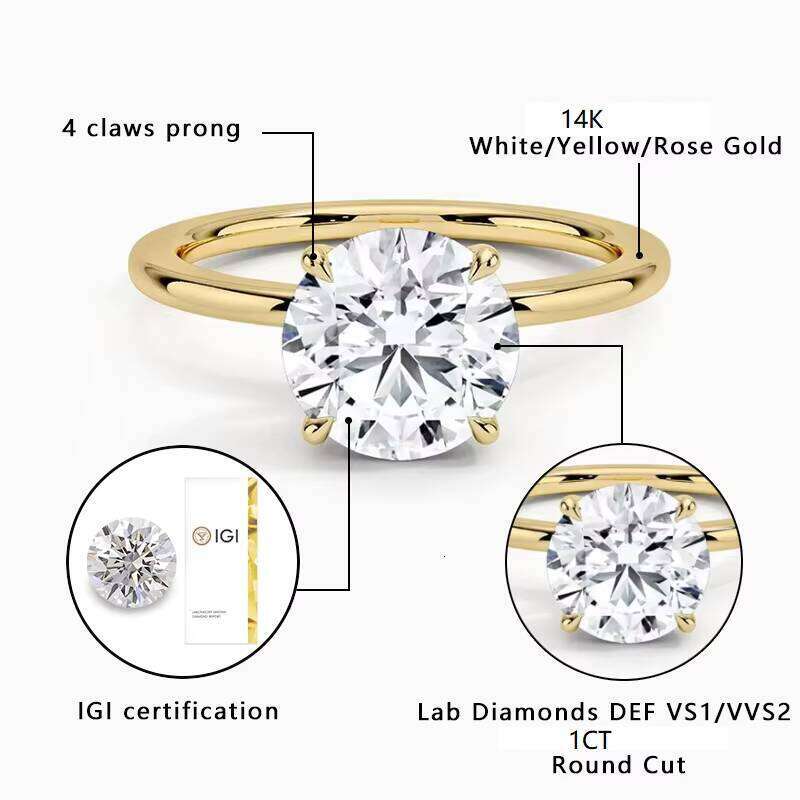 Starsgem 14k Gold 1ct IGI Certificate Round Cut Lab Grown Engagement Ring