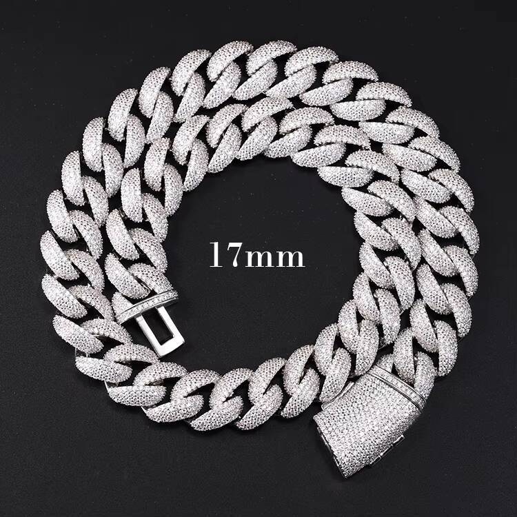 17mm 20mm 22mm Heavy Big Chain S925 Iced Out Moissanite Round Cuban Chain Gold Plated Hiphop Necklace Moissanite Cuban Chain